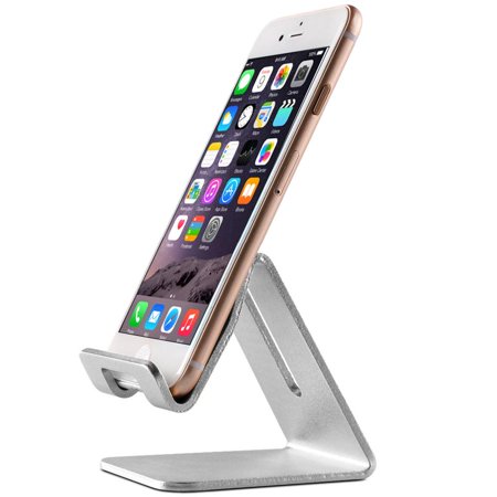 Cell Phone Desktop Stand Topeakmart Desktop Cell Phone Stand Tablet Stand, Aluminum Stand Holder for Mobile Phone (All Size) and Tablet, Silver ()