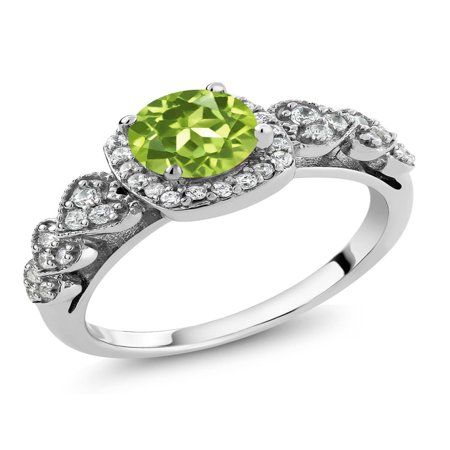- 1.17 Ct Round Green Peridot 925 Sterling Silver Women's Ring Size 5 to 9