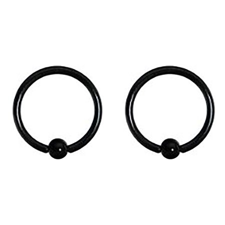 Titanium Captive Bead Ring - Lex & Lu Pair of Titanium Captive Bead Ring CBR Hoop Earrings 18-14 Gauge