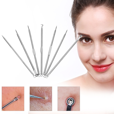 HURRISE 7Pcs Facial Skin Care Acne Pimple Comedone Remover Needle Blackhead Blemish Extractor Removal (Best Medicine To Cure Pimples)