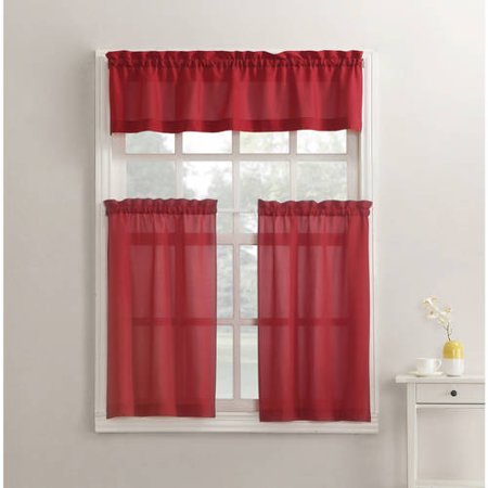 Friends Window Valance - Mainstays Solid 3-Piece Kitchen Curtain Tier and Valance Set