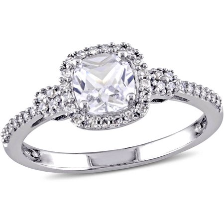 3/4 Carat T.G.W. Created White Sapphire and 1/6 Carat T.W Diamond 10kt White Gold Engagement
