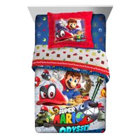 Nintendo Super Mario Odyssey Fun Kids Twin or Full Comforter with Sham Set, 2 Piece