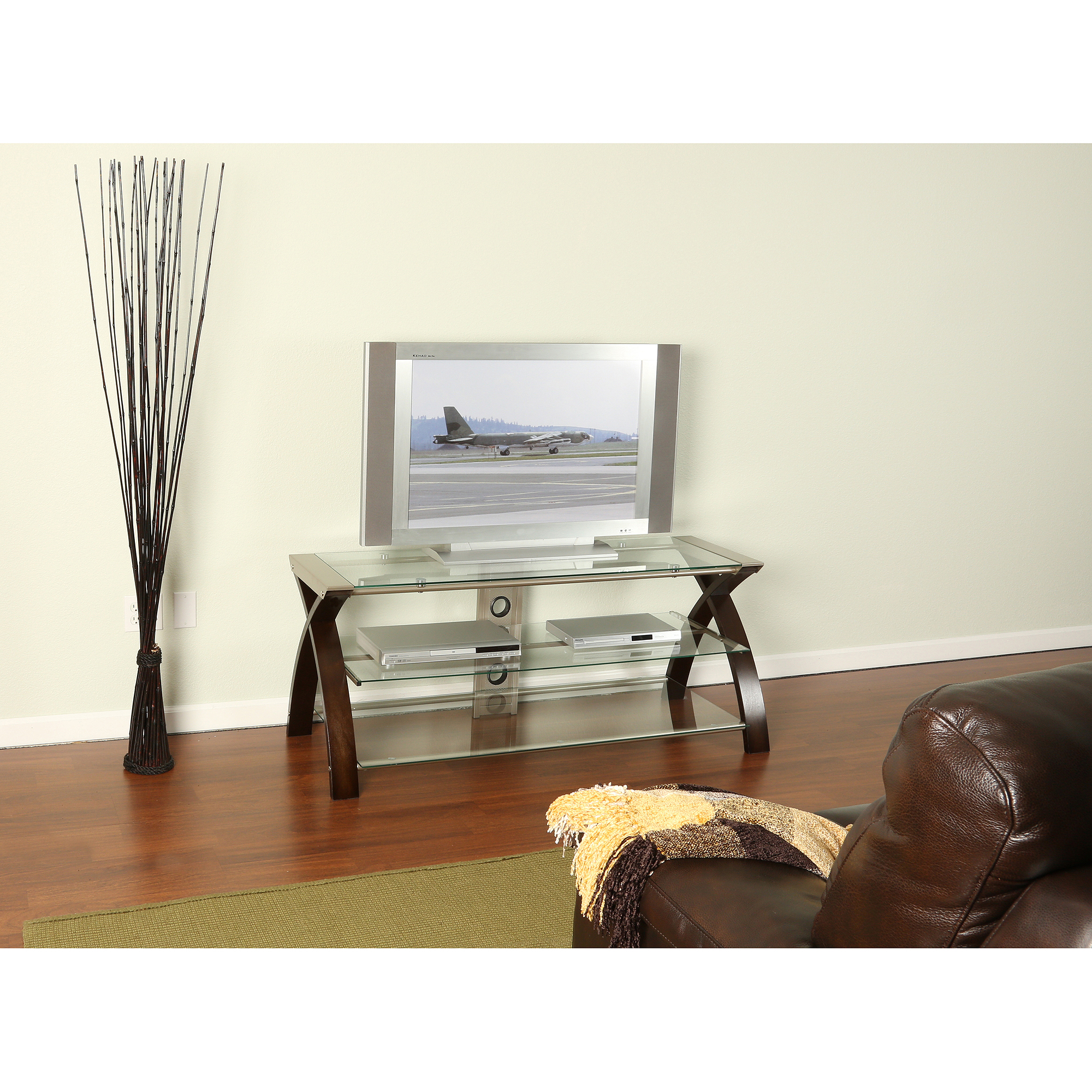 Stockton TV Stand, For TV's up to 60'', Wood, Glass, Metal, Espresso Finish