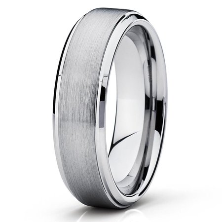 Engagement Ring 6mm Semi Setting - Tungsten Wedding Band Silver Tungsten Ring 6mm Tungsten Carbide Brush Polish Comfort Fit Men & Women Engagement Ring