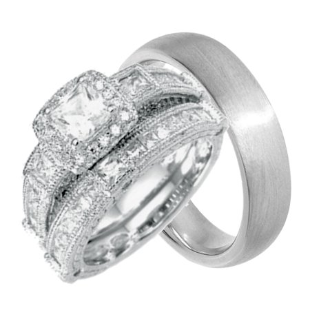 Him Ring Set - His and Hers Wedding Ring Set Cheap Wedding Bands for Him and Her(6/13)