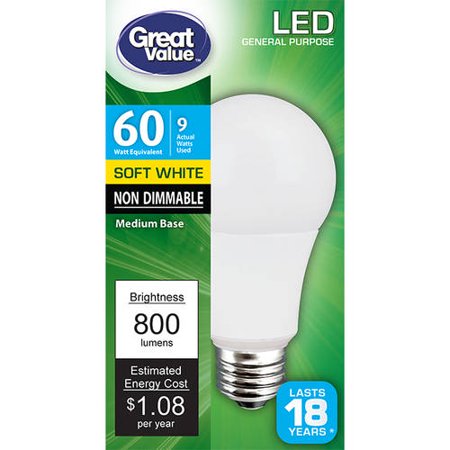 Great Value Led Light Bulb 9w 60w Equivalent Soft White 1 Count Great Value Led Light Bulb 9w 60w Equivalent Soft White 1 Count Com
