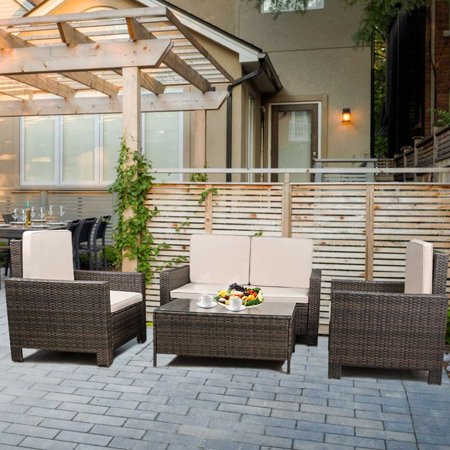 Outdoor Patio Sofa Set Sectional Furniture PE Wicker Rattan Deck Couch Sofa 4 PCS
