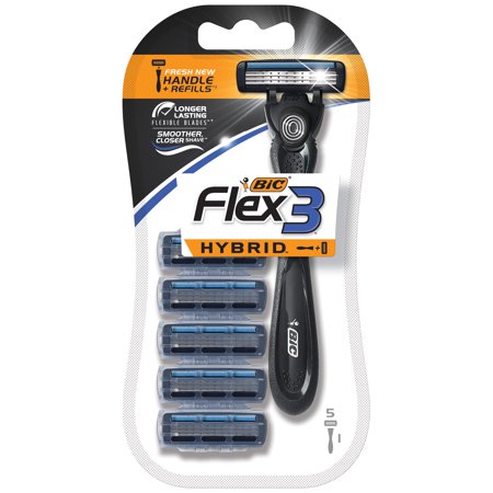 Eshave Razor In Black - BIC Flex 3 Hybrid Men's Disposable Razor, 1 Handle, 5 Cartridges