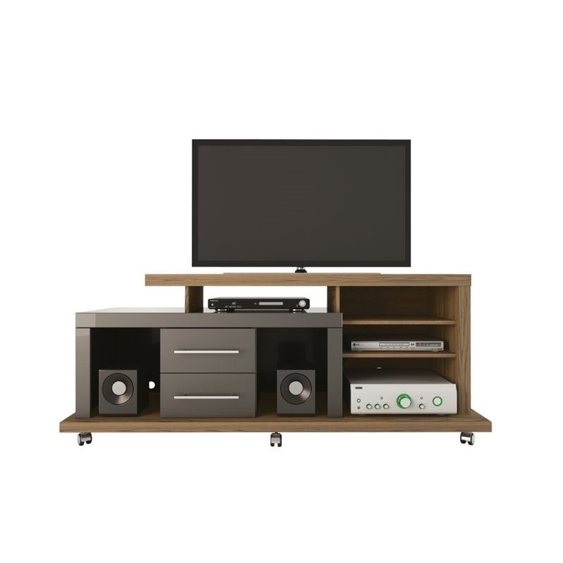 Manhattan Comfort Empire 67'' TV Stand in Chocolate and Onyx