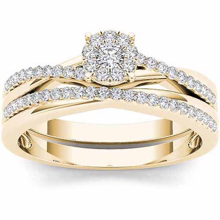 - 1/4 Carat T.W. Diamond 10kt Yellow Gold Criss Cross Shank Engagement Ring Set