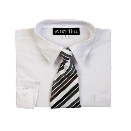 Ivory Mens Shirt - Boys Long Sleeve Dress Shirt with Windsor Tie