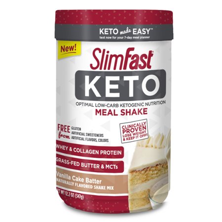 SlimFast Keto Meal Replacement Shake Powder, Vanilla Cake Batter, 11.01oz. Canister (10 (Best Drink For Weight Loss Fast)