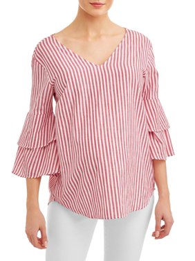 Maternity Woven Stripe Top with Bell Sleeve
