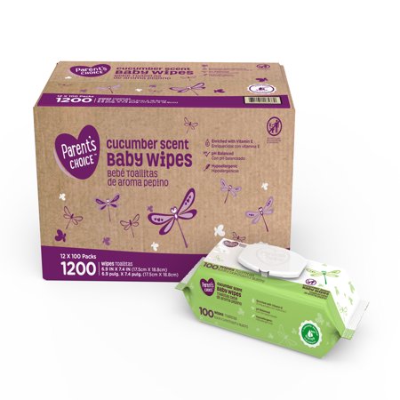 Parent's Choice Cucumber Scent Baby Wipes, 12 packs of 100 (1200
