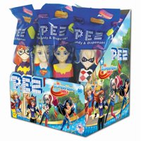 PEZ Candy DC SuperHero Girls Assortment, candy dispenser plus 2 rolls of assorted fruit candy, box of 12