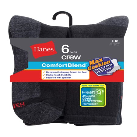 Hanes - Men's Comfortblend FreshIQ Crew Socks 6-Pack - Walmart.com