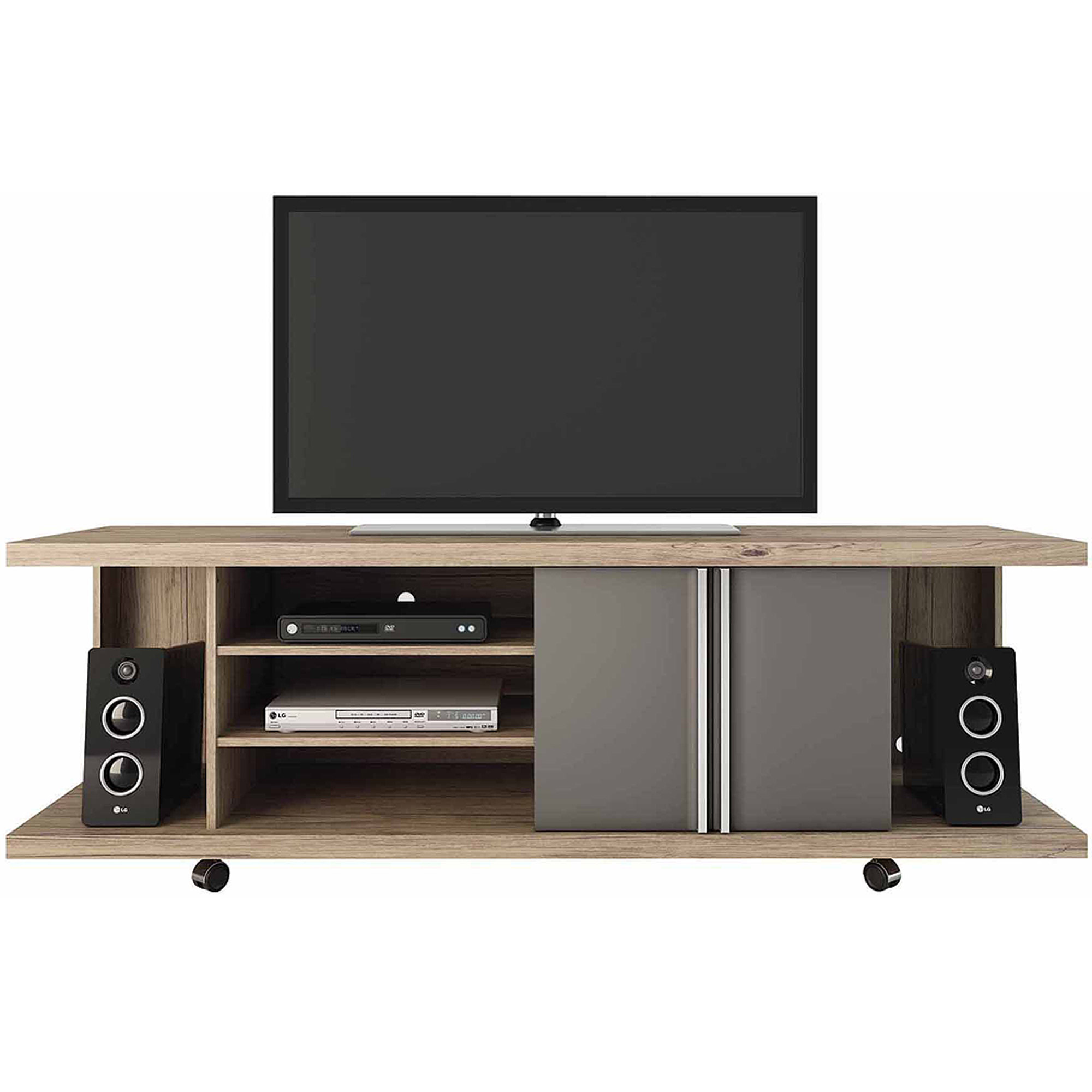 Manhattan Comfort 5-Shelf Carnegie TV Stand, Nature and Metallic Onyx