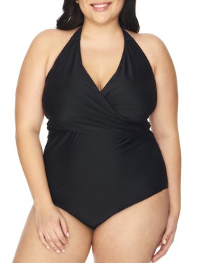 Women's Plus Size Black Wrap One Piece Swimsuit
