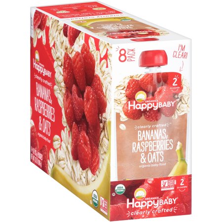 Happy Baby Organics Baby Food, Bananas, Raspberries & Oats, 4 Oz x