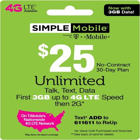 Simple Mobile $25 Unlimited Talk, Text & Data (First 3GB up to 4G LTE ...