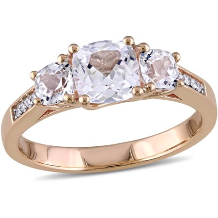10kt sapphire carat cushion accent engagement created diamond stone ring cut rose three gold miabella