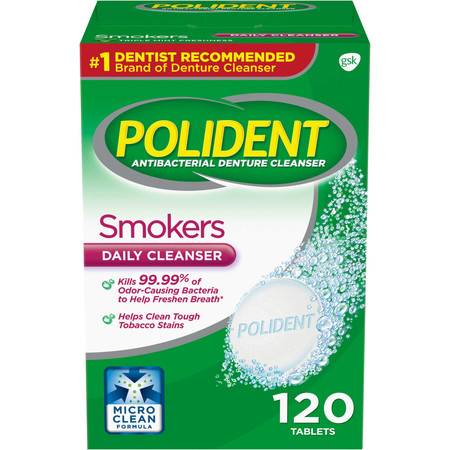 (2 pack) Polident Smokers Antibacterial Denture Cleanser Effervescent Tablets, 120 (Best Denture Cleaner For Stains)