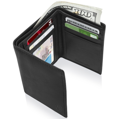 Trifold Wallets For Men RFID - Leather Slim Mens Wallet With ID Window Front Pocket Wallet Gifts For