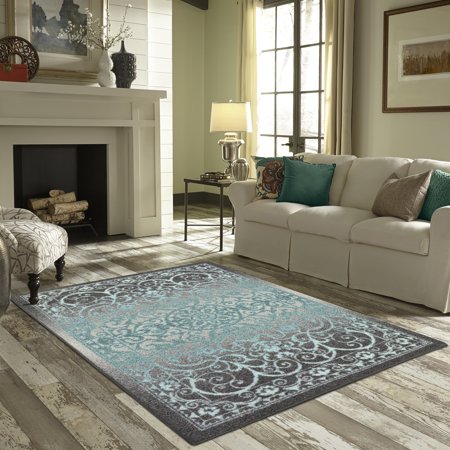 Mainstays India Medallion Textured Print Area Rug and Runner Collection, Multiple Sizes and (Best Material For Area Rugs)