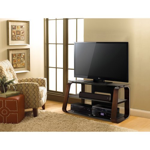 Bello Curved Wood Flat Panel Stand for TVs up to 55'', Espresso/Black