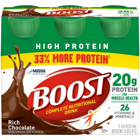 Boost High Protein Complete Nutritional Drink, Rich Chocolate, 8 fl oz Bottle, 6