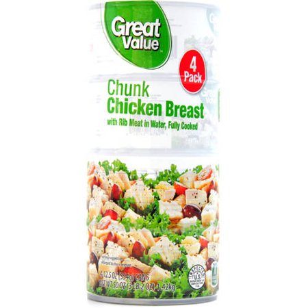 (4 Cans) Great Value Chunk Chicken Breast, 12.5 oz