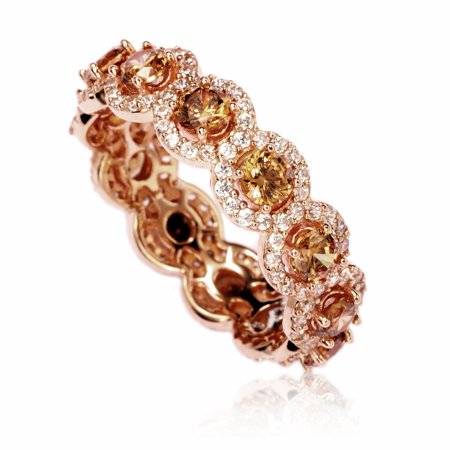- Rose Sterling Silver Cubic Zirconia Champagne Round Eternity Band