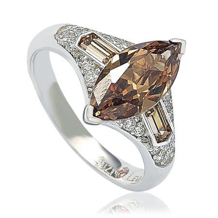 Huge Cubic Zirconia Ring - Sterling Silver Brown Cubic Zirconia Marquise Ring