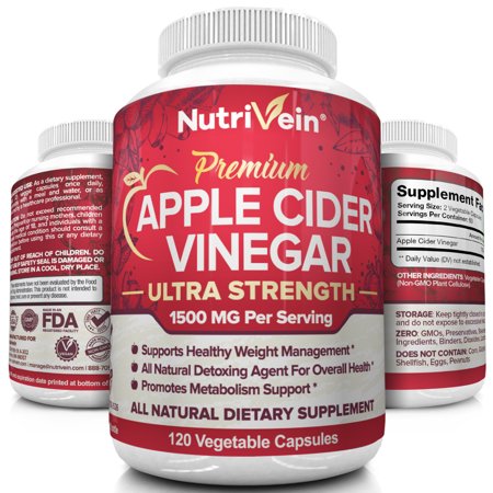 Nutrivein Apple Cider Vinegar Capsules 1500mg - 120 Soft Vegan Pills - Healthy Weight Loss, Detox, Digestion, Cleanser - Supports Blood Sugar & Immune System - ACV Appetite Suppressant (Best Rated Meal Replacement Shakes For Weight Loss)