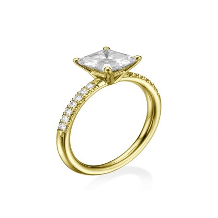 Asscher Cut Vs Princess Cut 6.50MM Forever One D-F VS Moissanite Engagement Ring With Diamonds (0.42 ct Moissanite Weight, 1.44 ctw dew) Asscher Cut 14K Gold ()