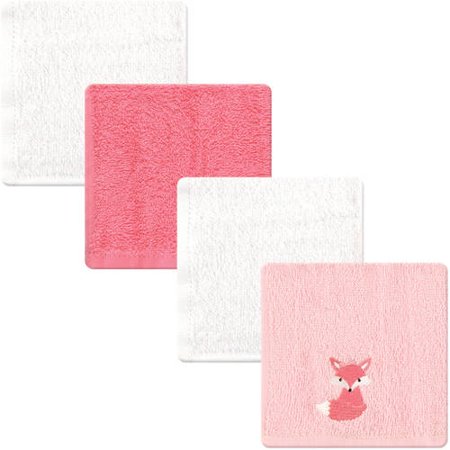 - Luvable Friends Baby Boy and Girl Woven Terry Washcloths, 4-Pack - Pink Foxy