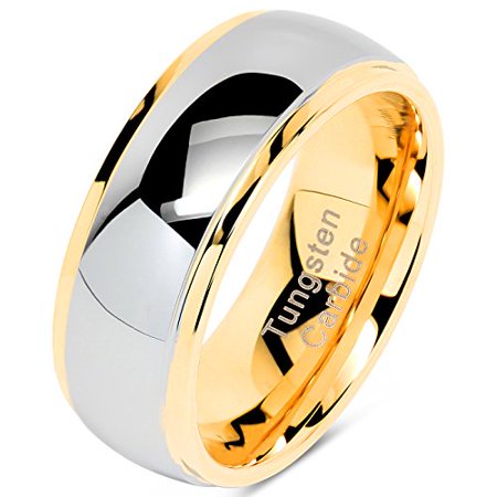 Men Wedding Band Silver And Gold Tungsten Rings For Men Women Wedding Band Two Tones Gold Silver Engagement Size 6-16 With Half Sizes Available ()