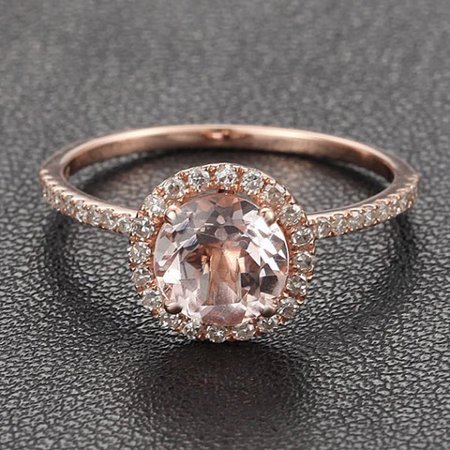 - Antique 1.25 carat Morganite and Diamond Halo Engagement Ring in 10k Rose Gold for Women