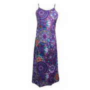 Mogul Women's Maxi Dress Purple Printed Cotton Sleeveless Spaghetti Straps Boho Chic Sundress