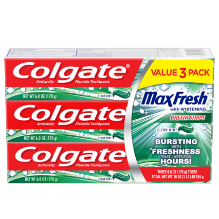 Colgate Max Fresh Toothpaste with Breath Strips, Clean Mint - 6.0 oz (3 (Best Mint Gum For Bad Breath)