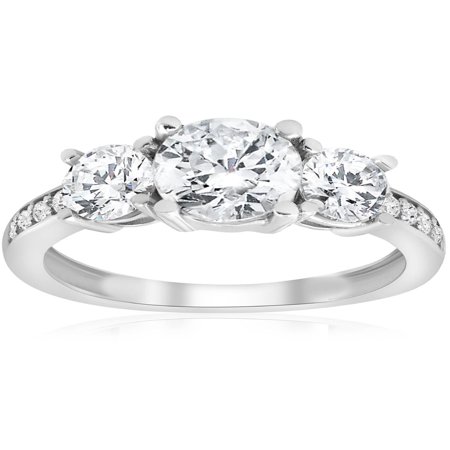 - 1 1/2ct 3-Stone Diamond Engagement Ring White Gold Round Cut Jewelry Solitaire