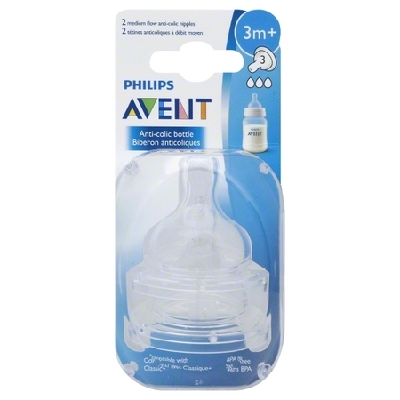 Philips Avent Anti-Colic Medium Flow Nipple for Avent Anti-Colic Baby Bottles, 3 Months+, BPA-Free,