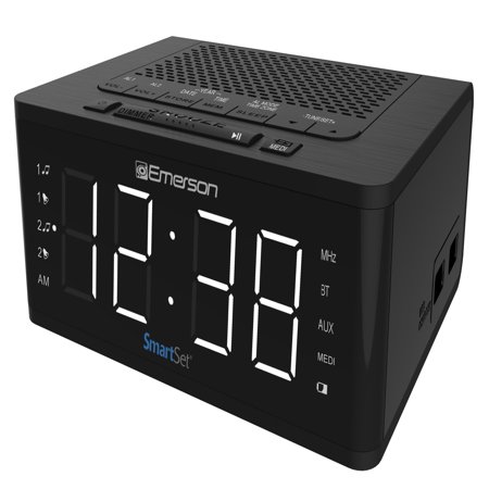 Emerson SmartSet Alarm Clock Radio with Bluetooth Speaker & Charging Station,