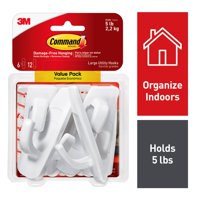 3M Command Large Utility Hooks, White, Organize Damage-Free, 6 Hooks