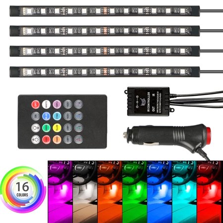 4-pack 12 LED Car Interior Atmosphere Neon Lights Strip Music Control+IR
