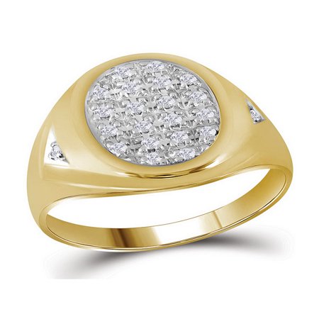 Gold Mens Cluster Ring - 10kt Yellow Gold Mens Round Prong-set Diamond Oval Cluster Ring 1/4 Cttw