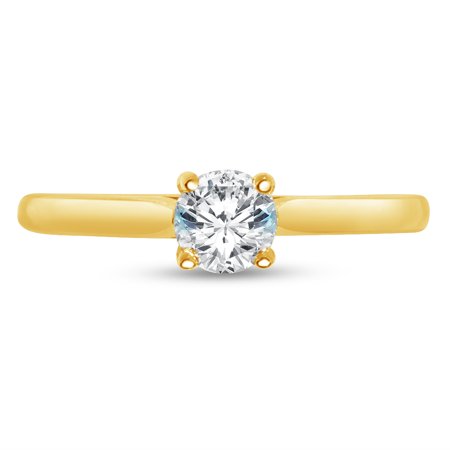 Gold Oval Cut Solitaire - Solid 14k Yellow Gold Round Cut Petite Solitaire Engagement Ring CZ Cubic Zirconia (1/2 cttw., .50ct. Center) , Size 7