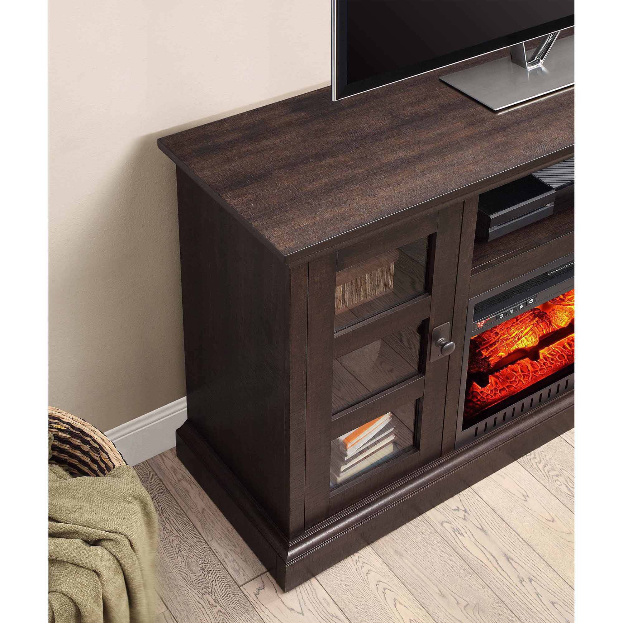 Whalen Media Fireplace Console for TVs up to 70'', Dark Rustic Brown