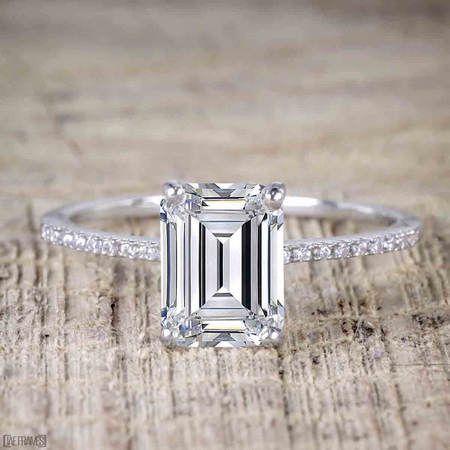 The Best 1.25 Carat Emerald cut Moissanite and Diamond Engagement